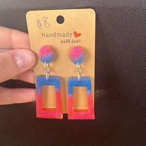 Handmade resin earrings. 🩷💙 Hot pink and blue.  Stainless steel posts